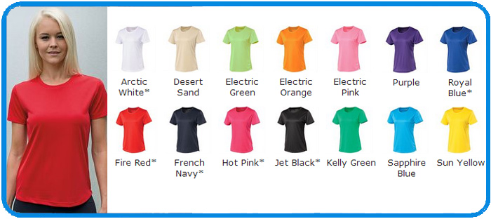 cool AWD polyester colour chart for ladies cut tees