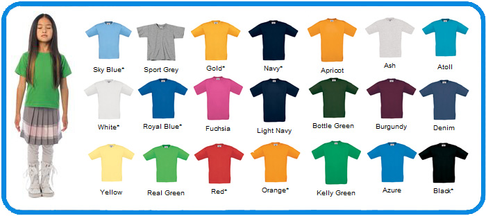 b and c kids tshirts colour chart