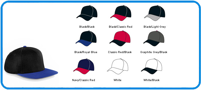 contrast flat peak baseball cap colour chart