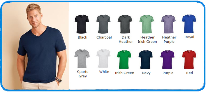 gildan soft style v neck t-shirt colour chart