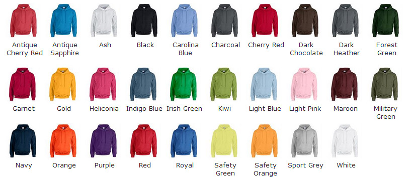 gildan heavy blend hoodie colour chart