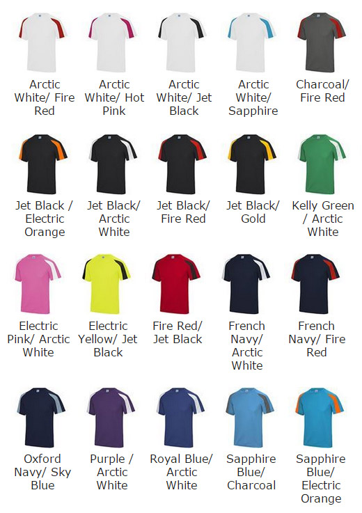 contrast stripe sports t shirt colour chart