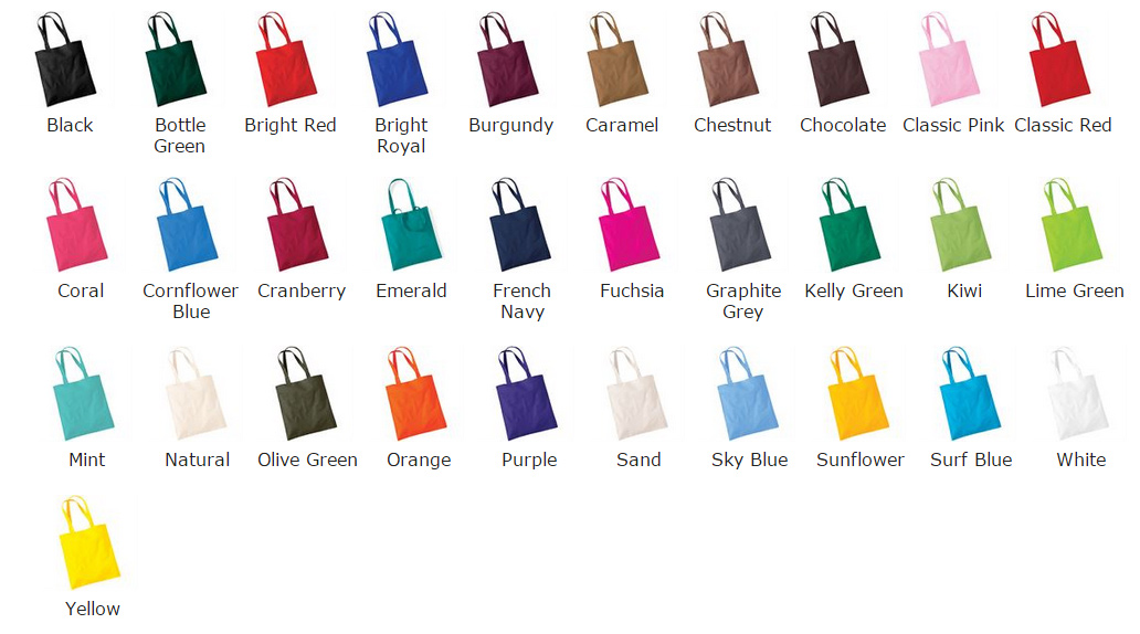 promo tote bags colour chart