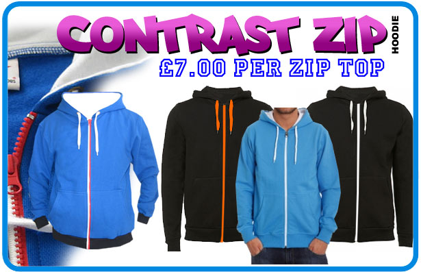 Contrast colour full zip up hoodie tops in multi and single colour