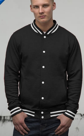 black body and sleeve college jacket