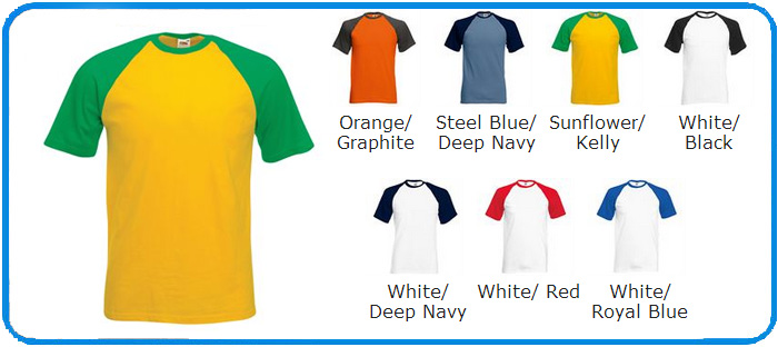 colour chart for baseball short sleeve tees