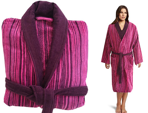 purple pin stripes velour bathrobe